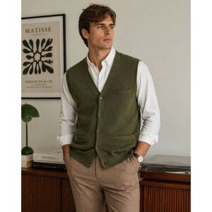 Banana Republic Mens Sweater Vest Olive Green Button Up Knit Preppy Classic Size